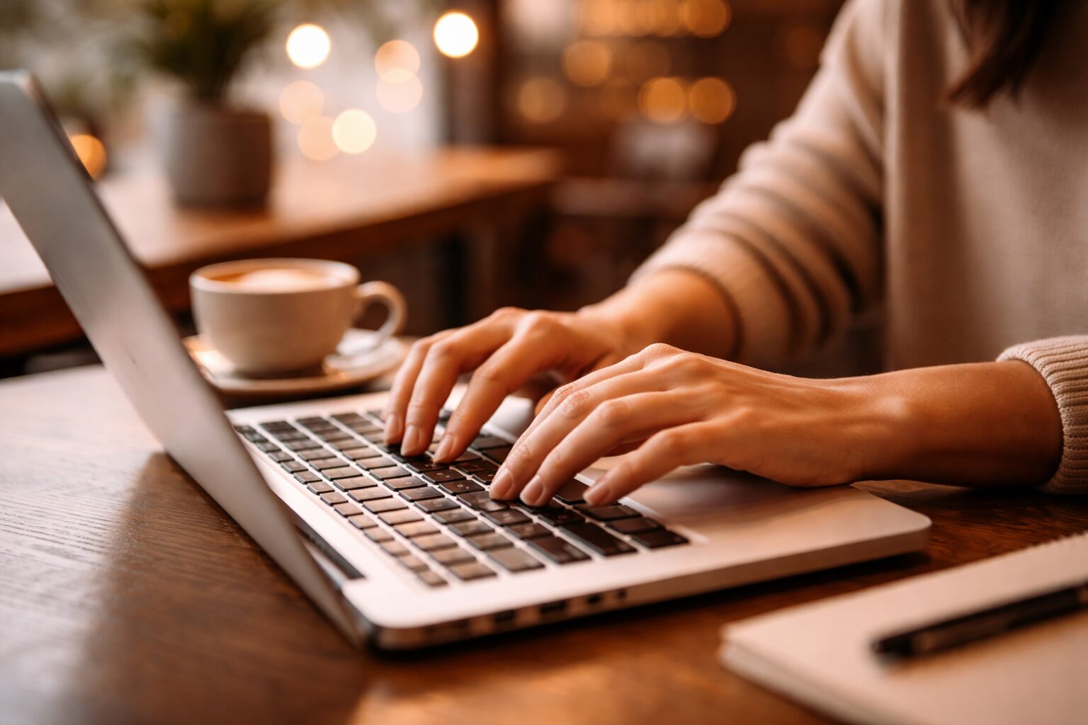Community engagement on laptop in cafe