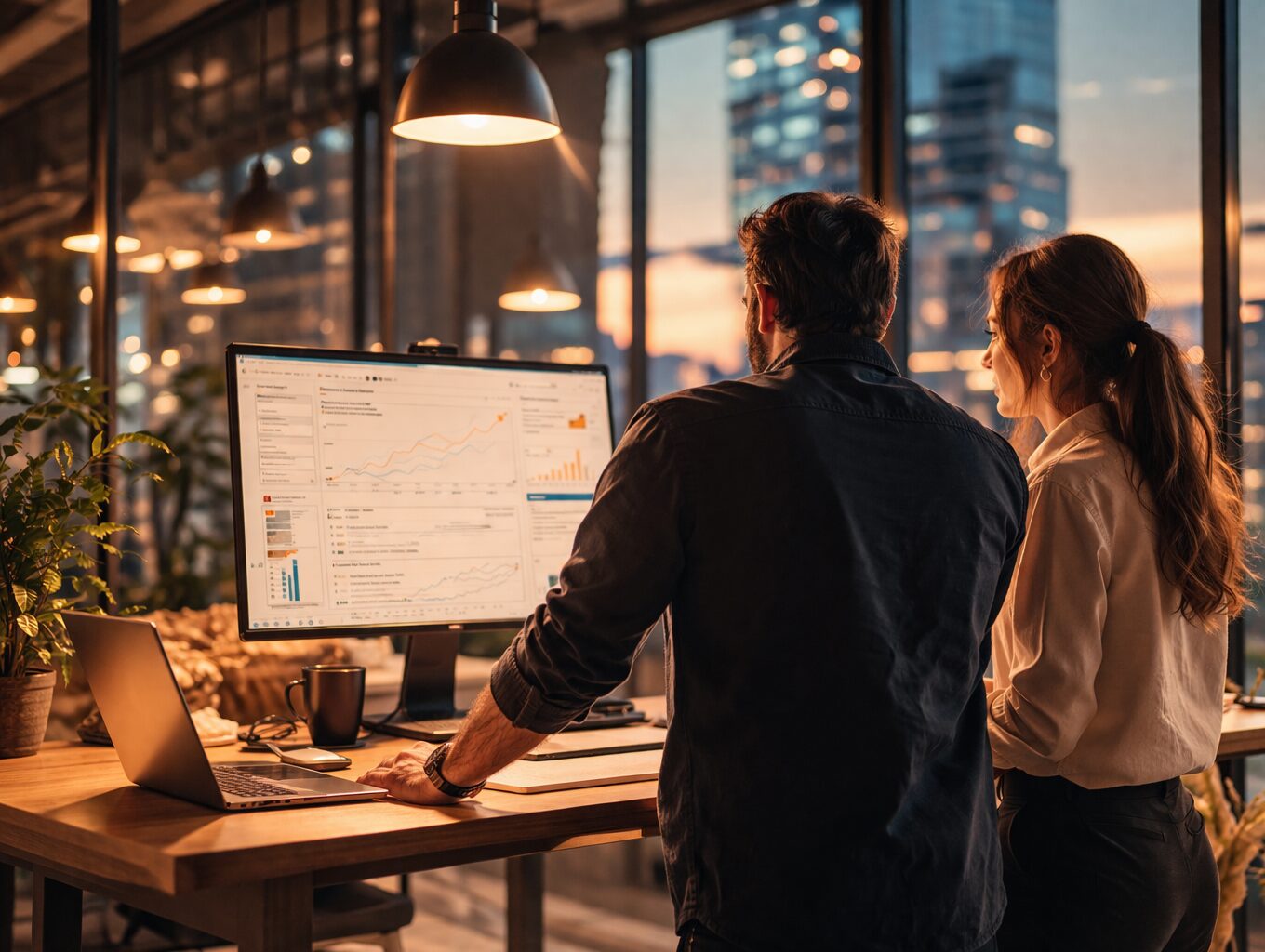 Professionals collaborating at modern office